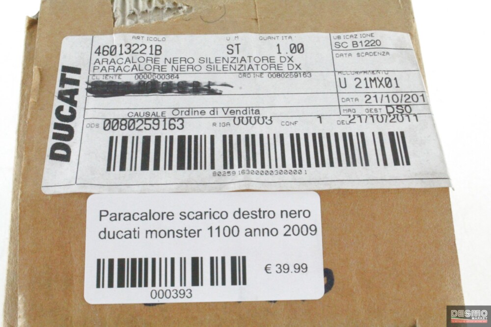 Paracalore scarico destro nero ducati monster 1100 anno 2009