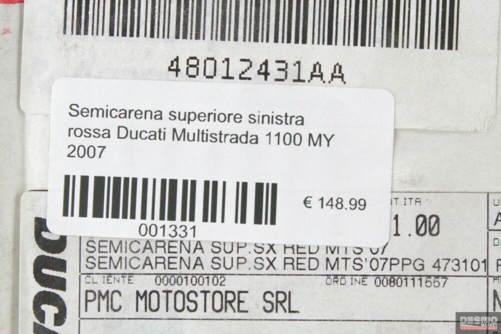 Semicarena superiore sinistra rossa Ducati Multistrada 1100 MY 2007