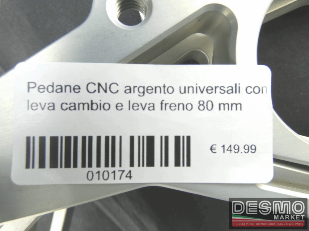 Pedane CNC argento universali con leva cambio e leva freno 80 mm