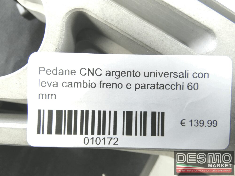 Pedane CNC argento universali con leva cambio freno e paratacchi 60 mm