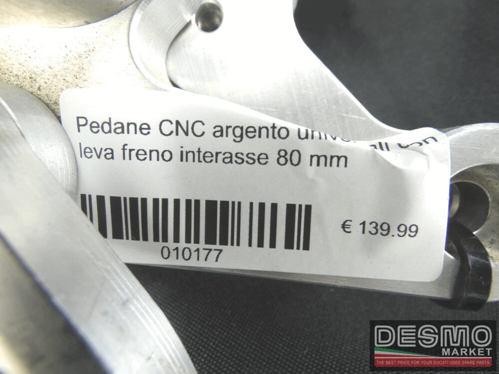 Pedane CNC argento universali con leva freno interasse 80 mm