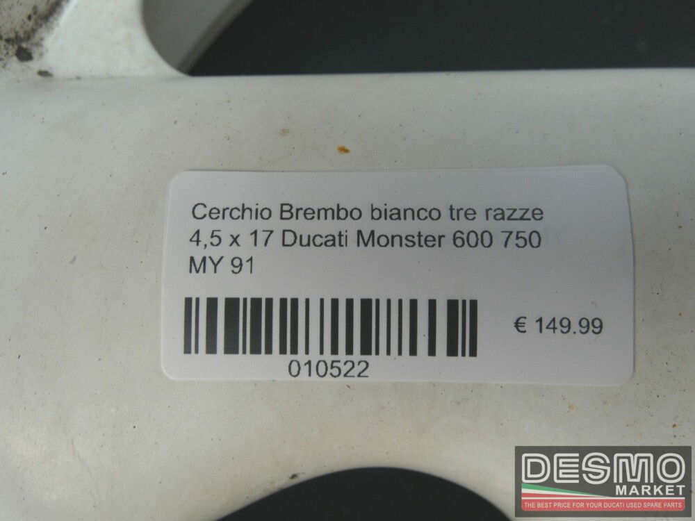 Cerchio Brembo bianco tre razze 4,5 x 17 Ducati Monster 600 750 MY 91