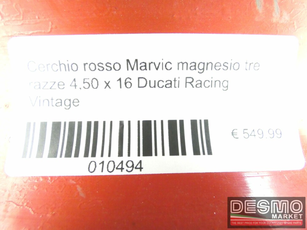 Cerchio rosso Marvic magnesio tre razze 4,50 x 16 Ducati Racing Vintage