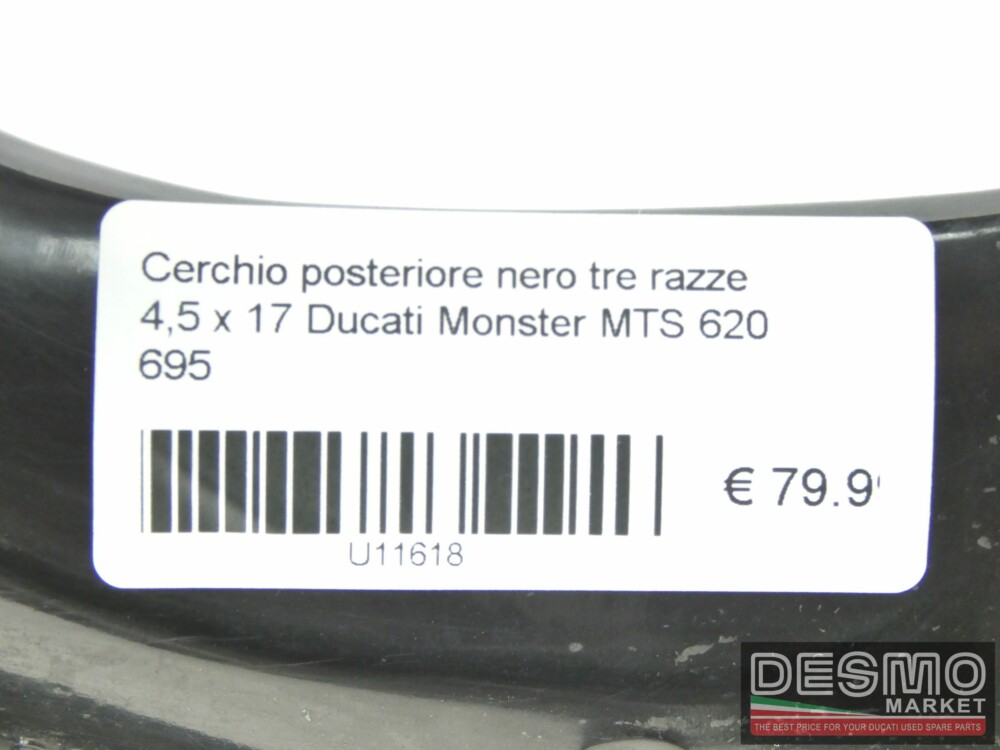 Cerchio posteriore nero tre razze 4,5 x 17 Ducati Monster MTS 620 695