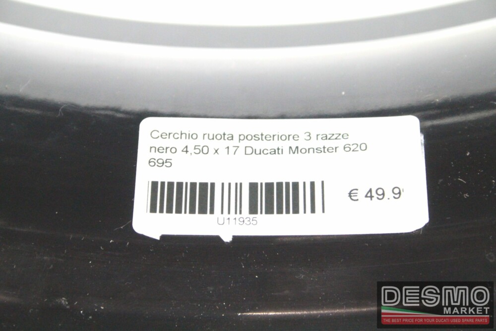 Cerchio ruota posteriore 3 razze nero 4,50 x 17 Ducati Monster 620 695