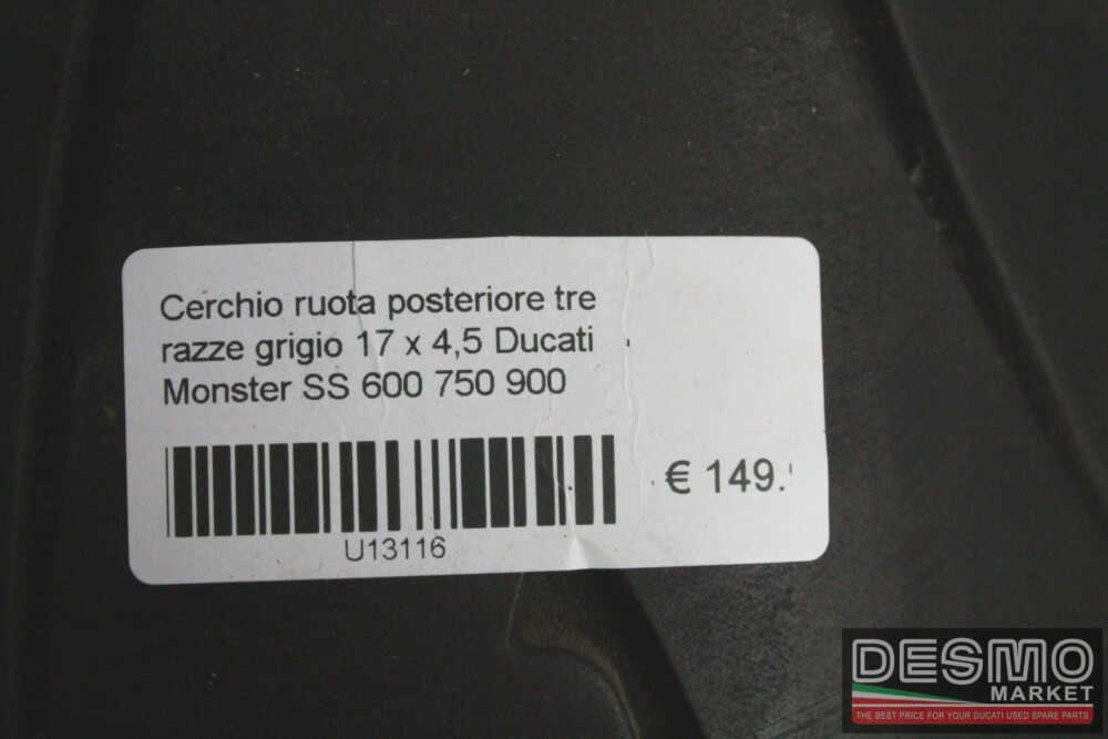 Cerchio ruota posteriore 3 razze grigio 17 x 4,5 Ducati Monster SS carb