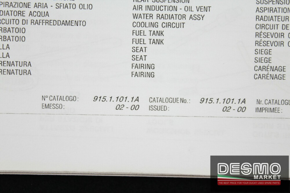 catalogo ricambi ufficiale Ducati 748 S biposto/monoposto anno 2000
