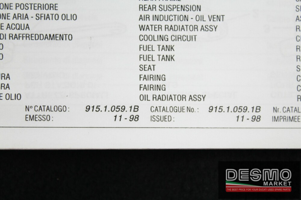 catalogo ricambi ufficiale Ducati 748 sps anno 1998
