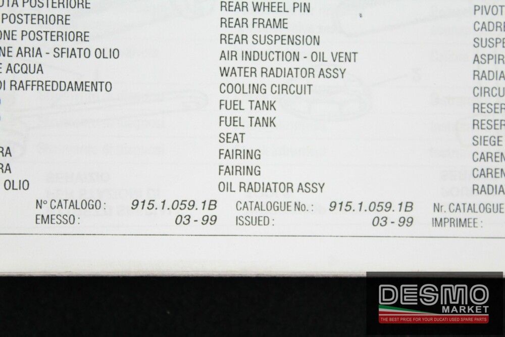 catalogo ricambi ufficiale Ducati 748 sps anno 1999