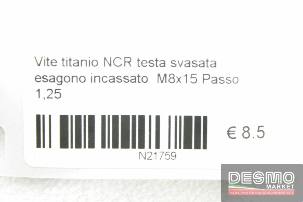 Vite titanio NCR testa svasata esagono incassato  M8x15 Passo 1,25