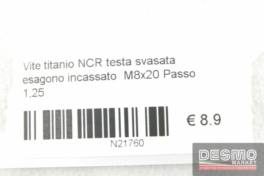 Vite titanio NCR testa svasata esagono incassato  M8x20 Passo 1,25