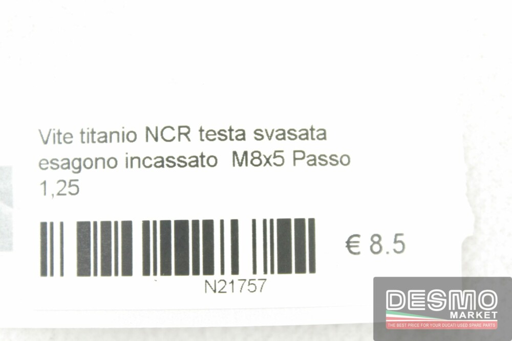 Vite titanio NCR testa svasata esagono incassato  M8x5 Passo 1,25