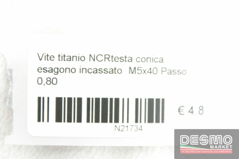 Vite titanio NCRtesta conica esagono incassato  M5x40 Passo 0,80