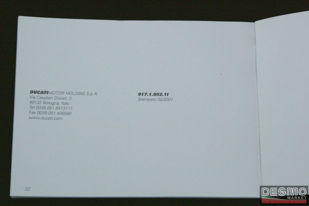 Libretto di garanzia e tagliandi di controllo ufficiale Ducati 2001